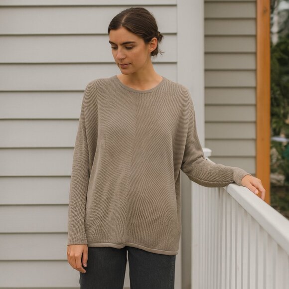 Vince Sweaters - Vince Engineered Mesh Sweater in Deep Tan/Beige, Size Medium